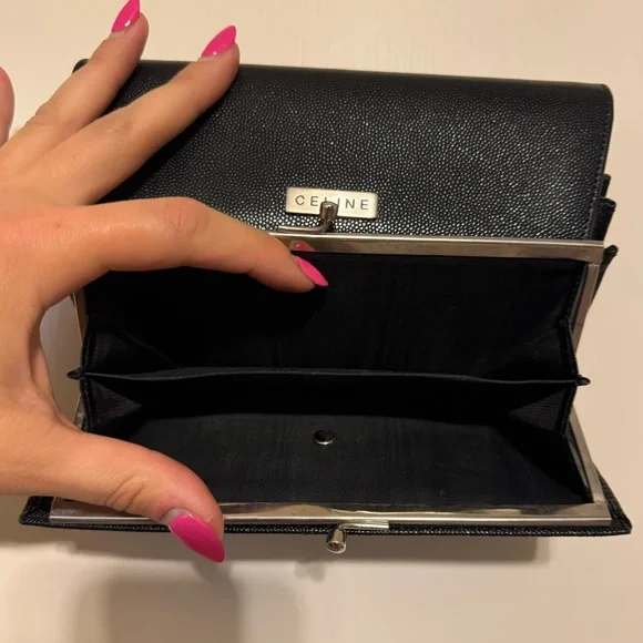 VINTAGE Celine Wallet Long Folded Plate Calf Leather - Picture 8 of 9
